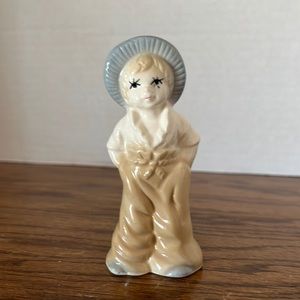Vintage Country Boy Figurine, With Straw Hat, Ceramic
